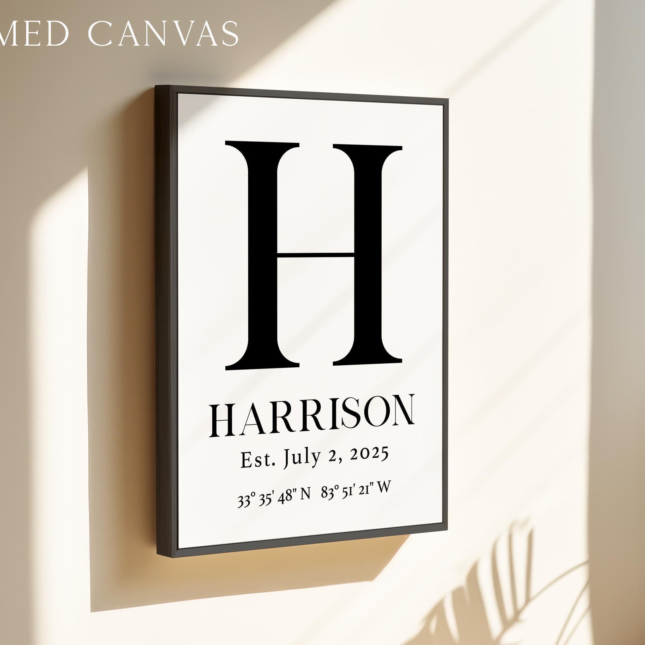 Personalized Family Monogram Sign with Name, Established Date, GPS,  Typography Art Print,  Great for Housewarmings, Anniversaries, Weddings