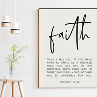 Matthew 17:20 Faith as Small as a Mustard Seed Art Print,  Religious Scripture - Bible Verse Art - Christian - Modern Wall Art