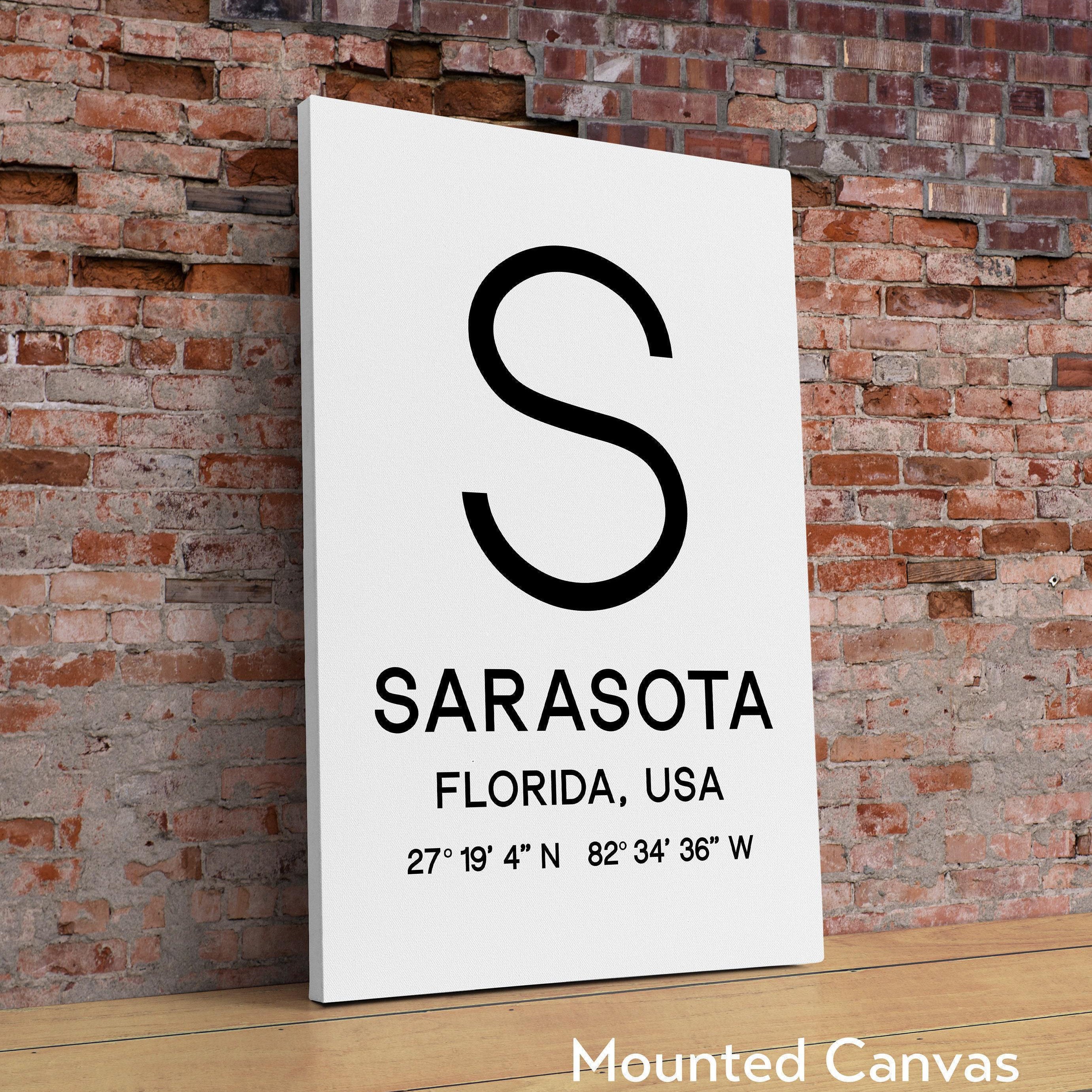 Sarasota, Florida with GPS Coordinates Minimalist Typography Art Print