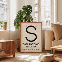 San Antonio, Texas Wall Art, GPS Coordinates Print, City Typography, Travel Decor