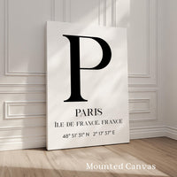 Paris, France with GPS Coordinates Minimalist Typography Art Print • Île-de-France • Travel • Adventure