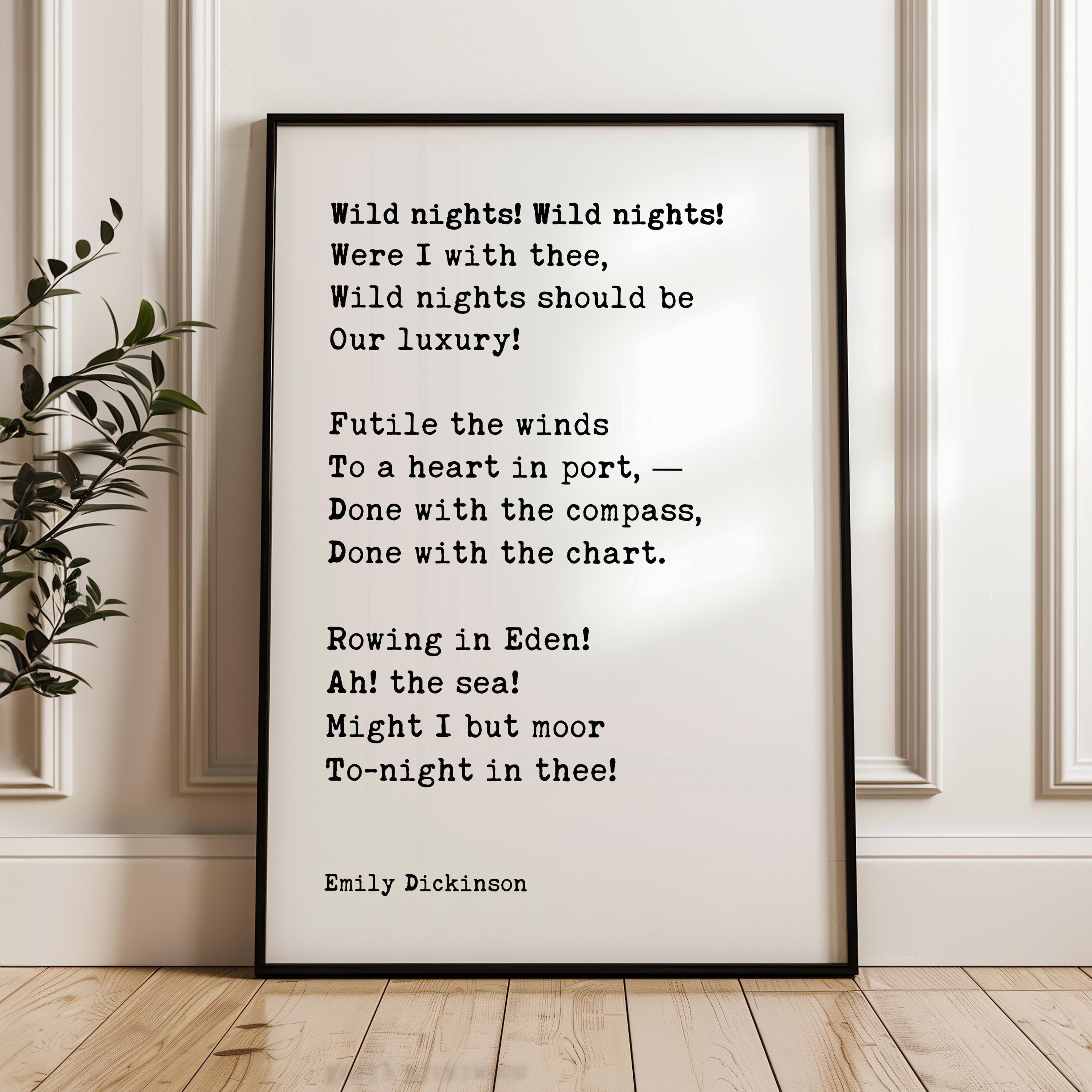 Wild Nights! Wild Nights!,  Emily Dickinson Poem,  Typography Art Print