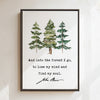 John Muir Quote,  And into the forest I go, to lose my mind and find my soul.  Framed Canvas Art Print with Watercolor Trees
