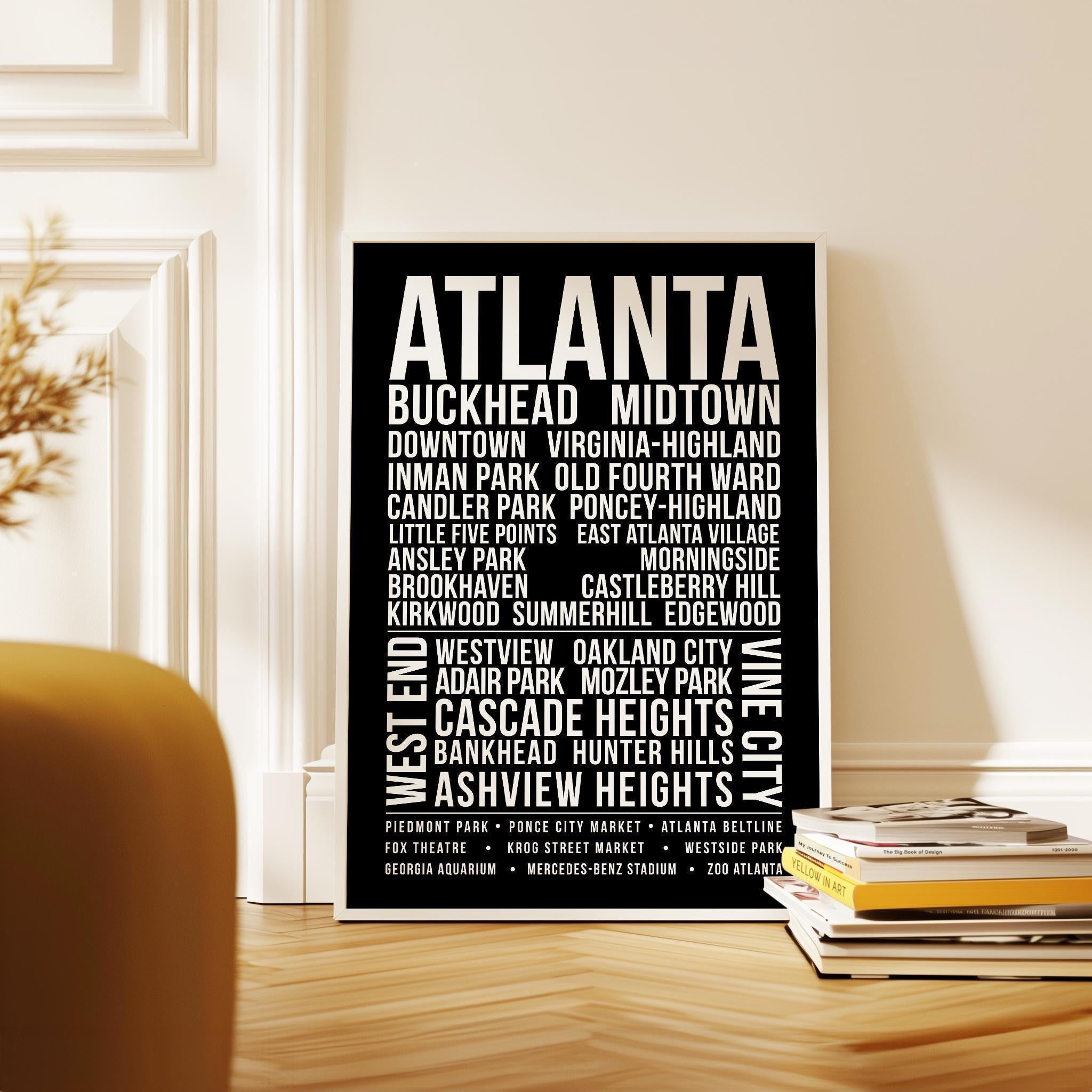 Atlanta Wall Art Print, Atlanta Neighborhood Poster, Buckhead Midtown Virginia Highland, ATL City Typography