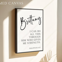 Philippians 4:13, I can do all this through him who gives me strength. Personalized Typography Art Print,  Christian,  Faith