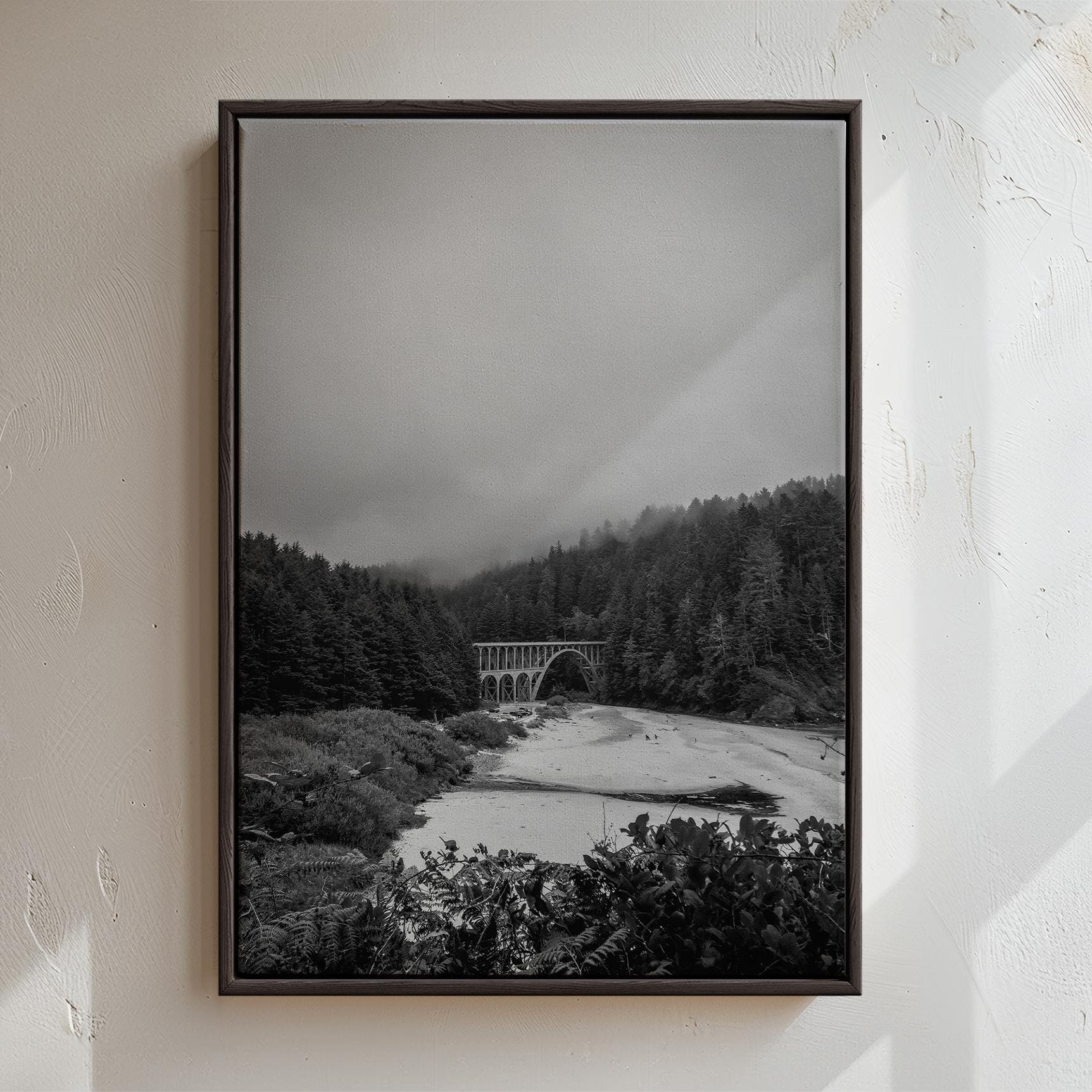Cape Creek Bridge from Heceta Head, Oregon Coast,  Framed Canvas,  Black and White Photography