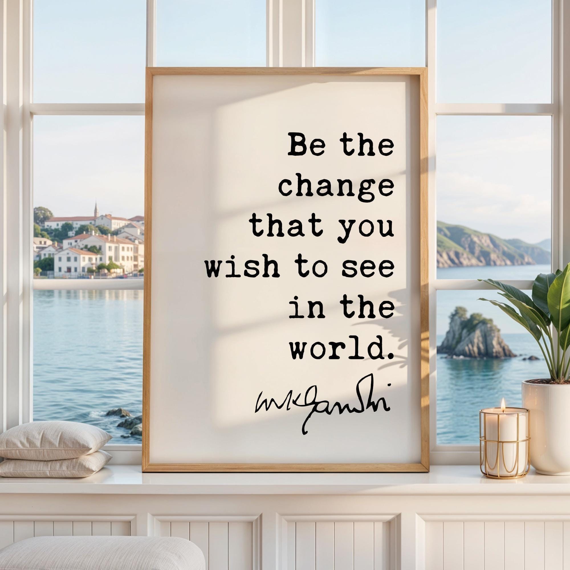 Be The Change Wall Art, Gandhi Quote Print, Inspirational Typography