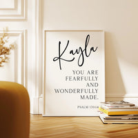 Psalm 139:14 You are fearfully and wonderfully made. Personalized with Name Typography Art Print