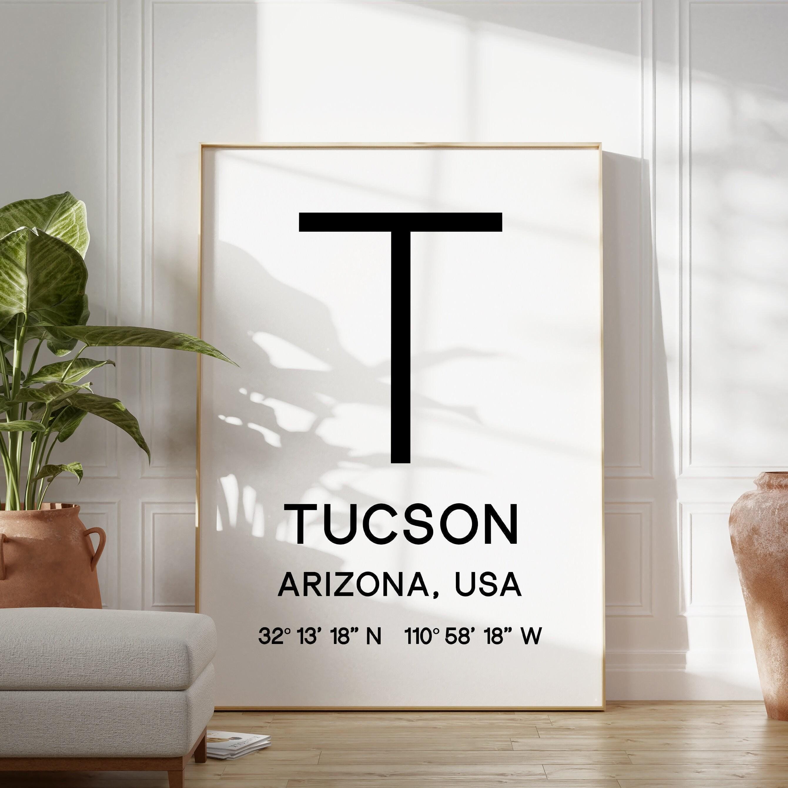 Tucson Arizona with GPS Coordinates Typography Minimalist Art Print
