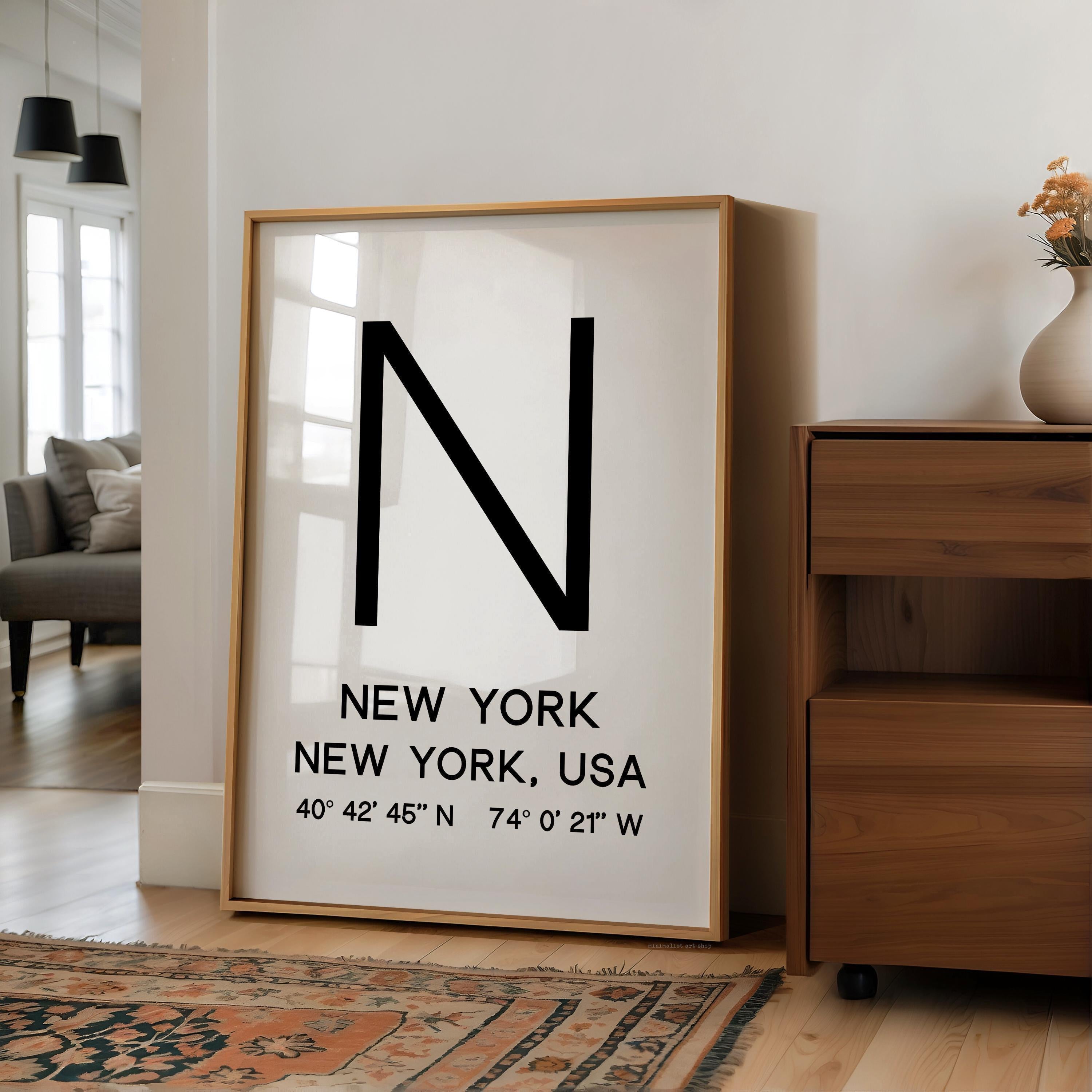 New York Typography Print, NYC Minimalist Wall Art, GPS Coordinates
