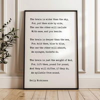 The Brain is Wider Than the Sky,  Typography Art Print,  Emily Dickinson Poem