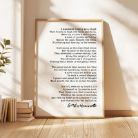 I Wandered Lonely as a Cloud Poem,   William Wordsworth Daffodils Poetry,  Typography Art Print (1804)