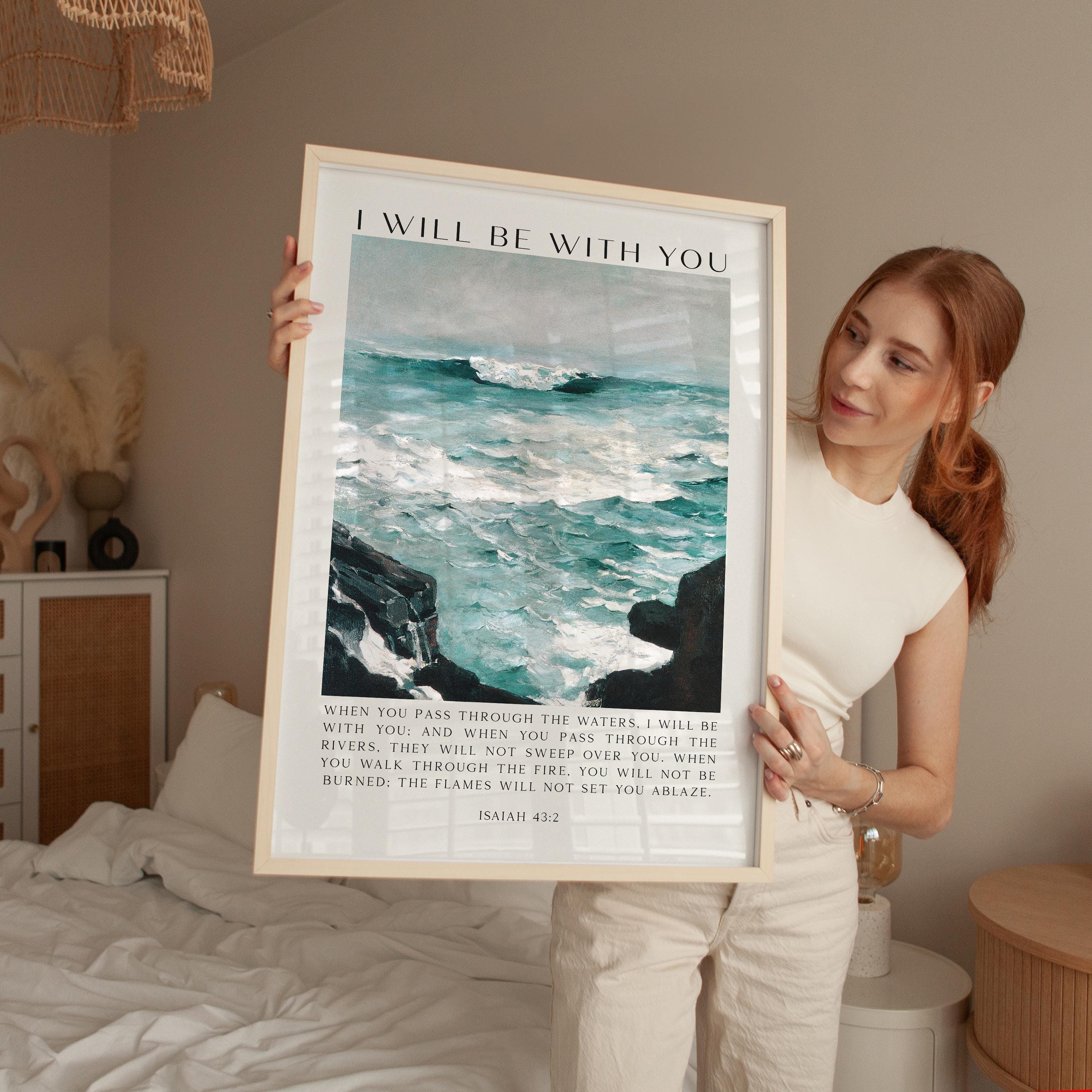 Christian Wall Art, Isaiah 43:2 Scripture Print, Winslow Homer Seascape, I Will Be With You