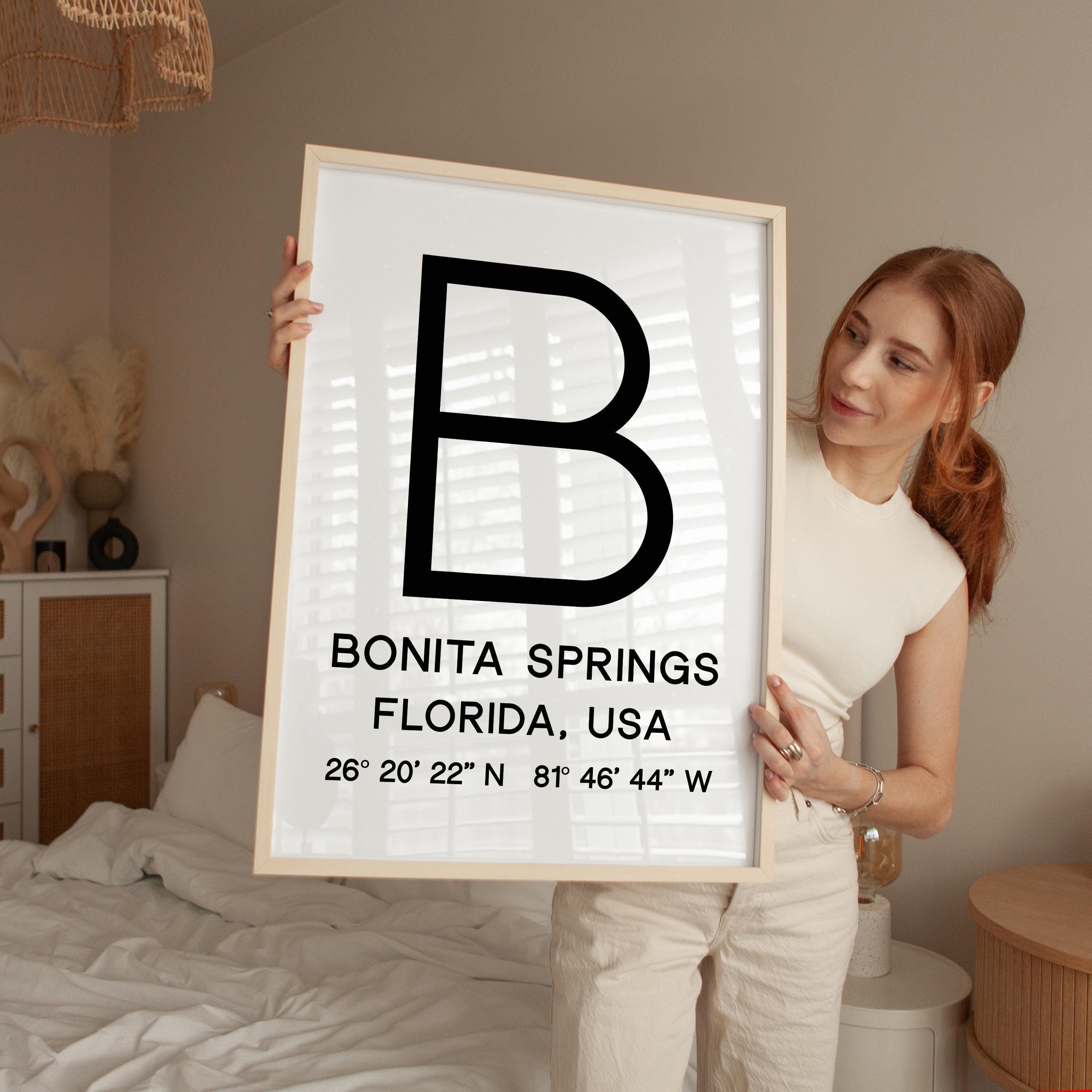 Bonita Springs, Florida with GPS Coordinates Minimalist Typography Art Print