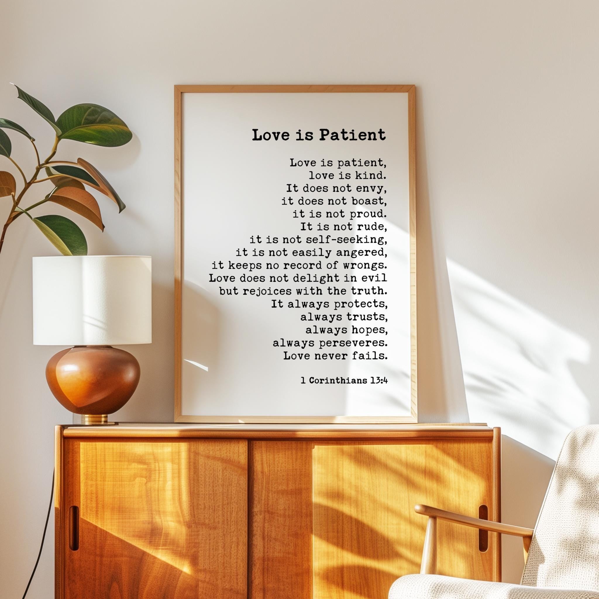 Love is Patient, is Kind,  1 Corinthians 13:4-8 Art Print, Wedding Gift