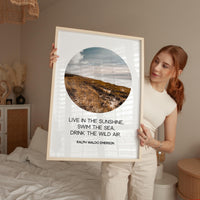 Live in the sunshine, swim the sea, drink the wild air.,  Ralph Waldo Emerson Quote,  Oregon Coast,  Typography Art Print (1860)