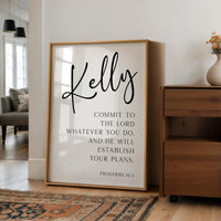 Commit to the Lord,  Proverbs 16:3,  Personalized Typography Art Print