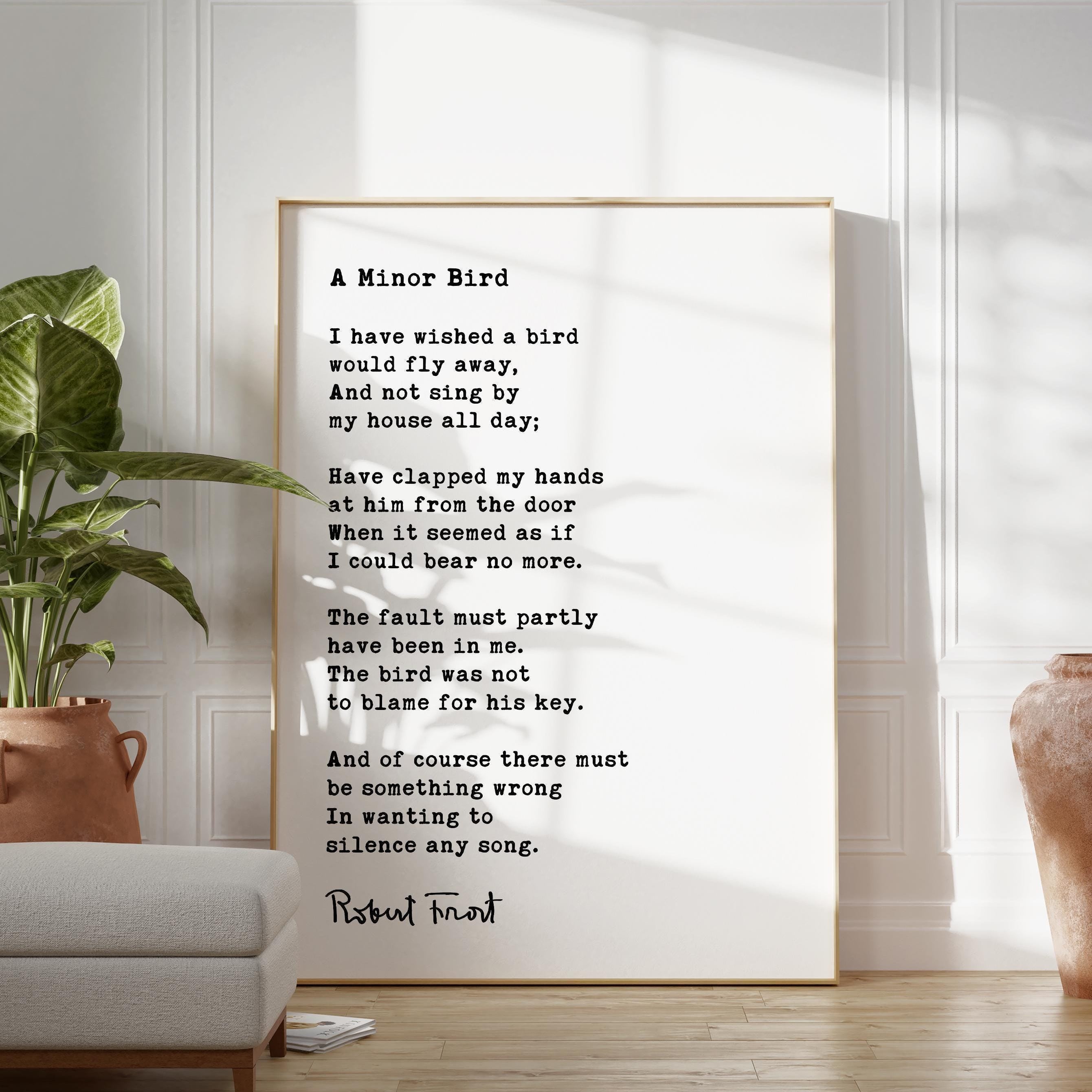 A Minor Bird Poem by Robert Frost Typography Art Print,  1926