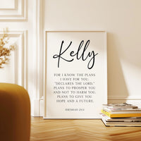 Jeremiah 29:11 Bible Verse Personalized Print, For I Know The Plans, Christian Wall Art