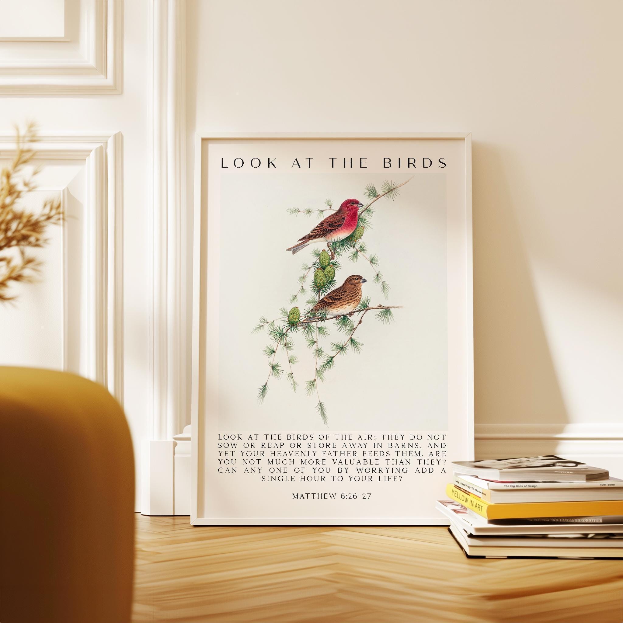 Matthew 6:26-27 Bible Verse Print, Look at the Birds Scripture Wall Art