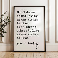 Oscar Wilde Quote Print, Selfishness Wall Art, Literary Typography, Book Lover Gift