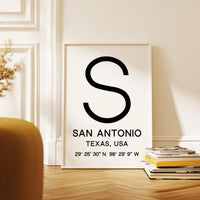 San Antonio, Texas Wall Art, GPS Coordinates Print, City Typography, Travel Decor