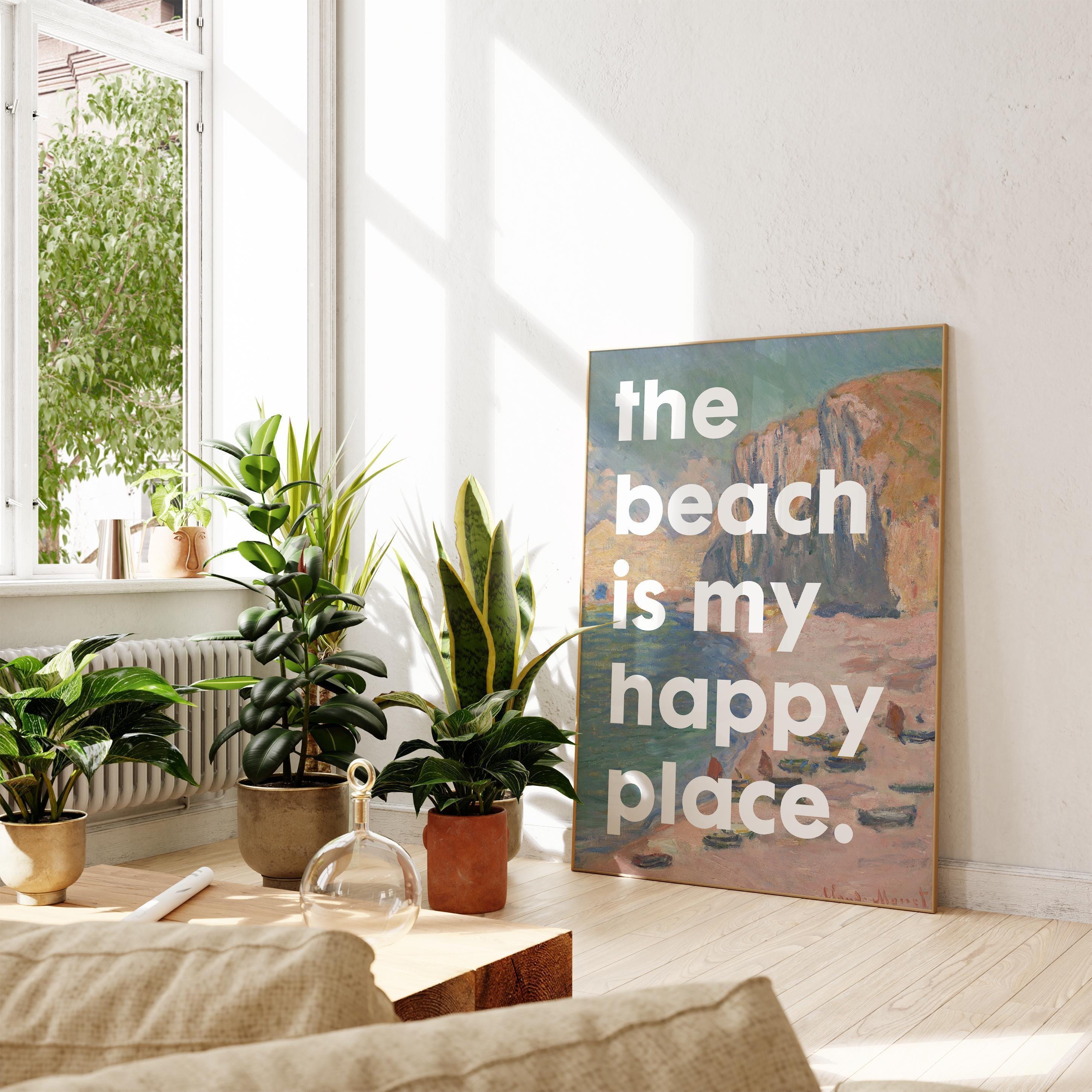 The Beach Is My Happy Place Typography Art Print with Monet,  Travel,  Adventure,  Vacation
