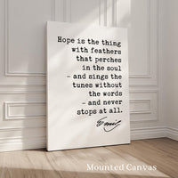 Emily Dickinson Quote, Hope Is The Thing With Feathers, Literary Wall Art, Poetry Quote Decor