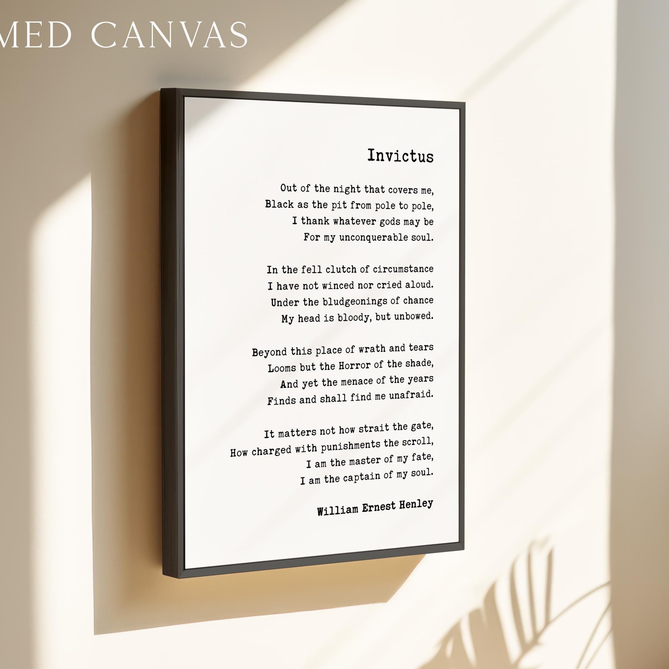 Invictus by William Henley Poem Art Print,  I am the master of my fate: Literary Prints (1888)