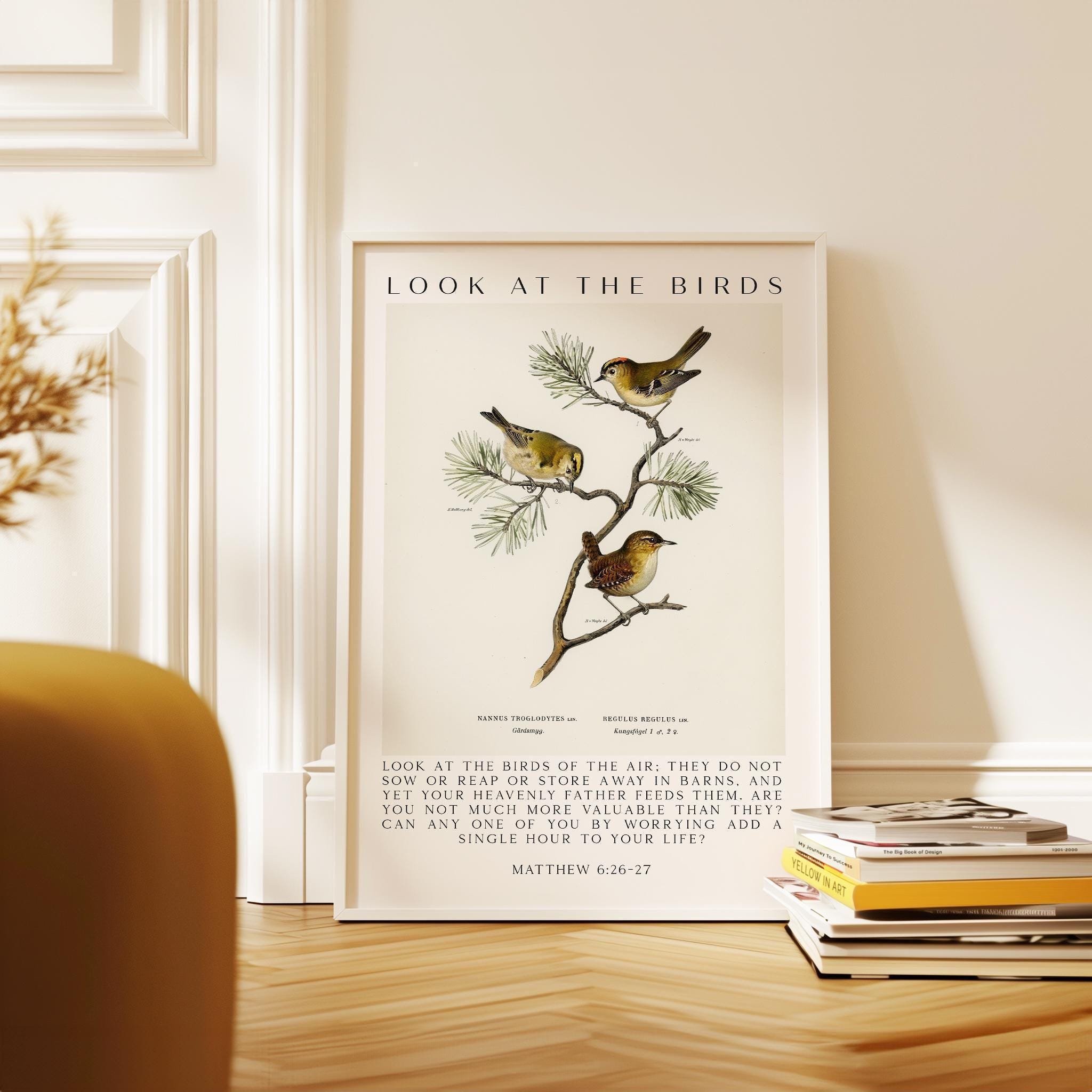 Matthew 6:26-27 Bible Verse Print, Look at the Birds Scripture Wall Art