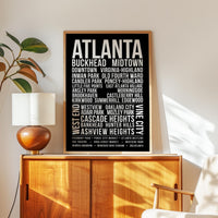 Atlanta Wall Art Print, Atlanta Neighborhood Poster, Buckhead Midtown Virginia Highland, ATL City Typography