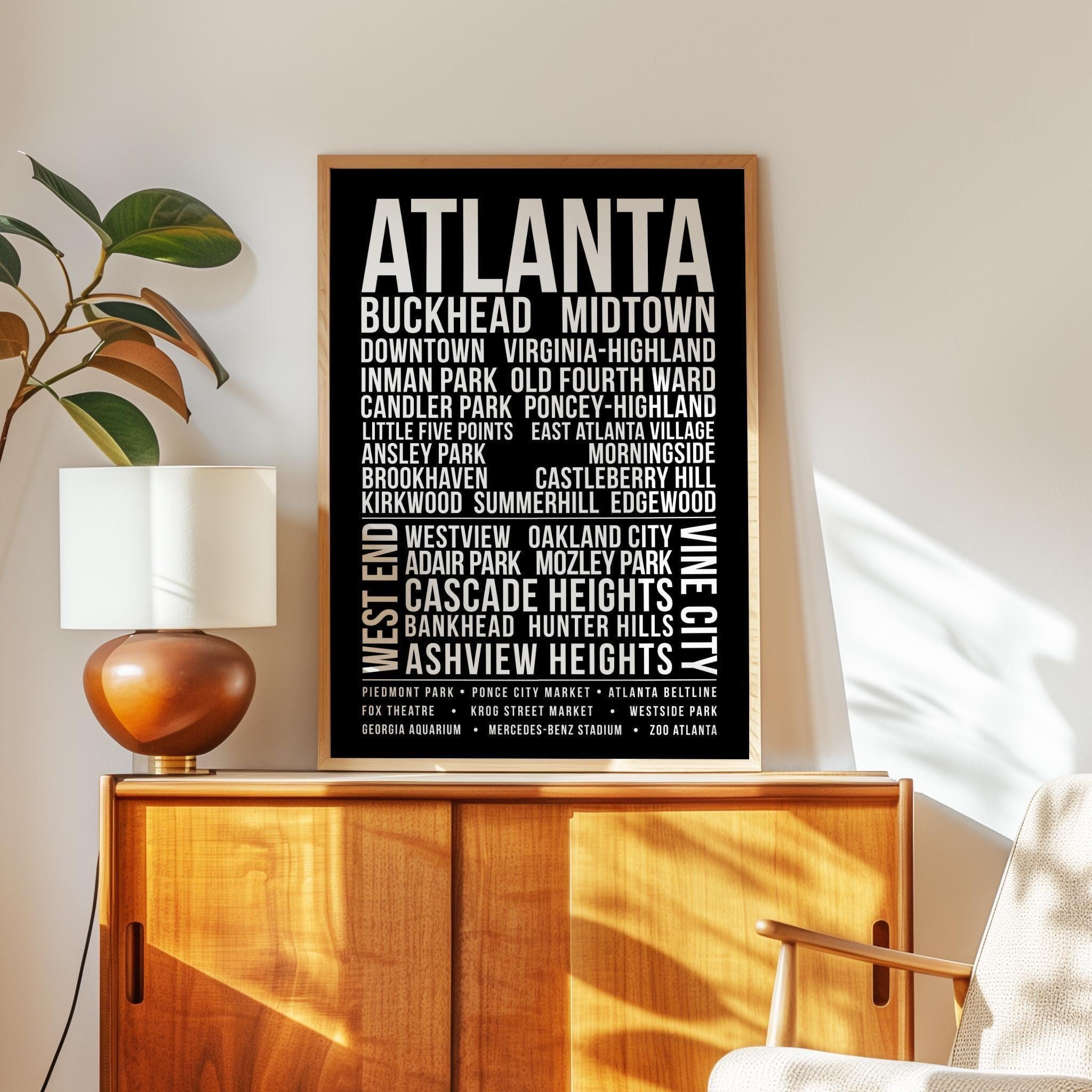 Atlanta Wall Art Print, Atlanta Neighborhood Poster, Buckhead Midtown Virginia Highland, ATL City Typography