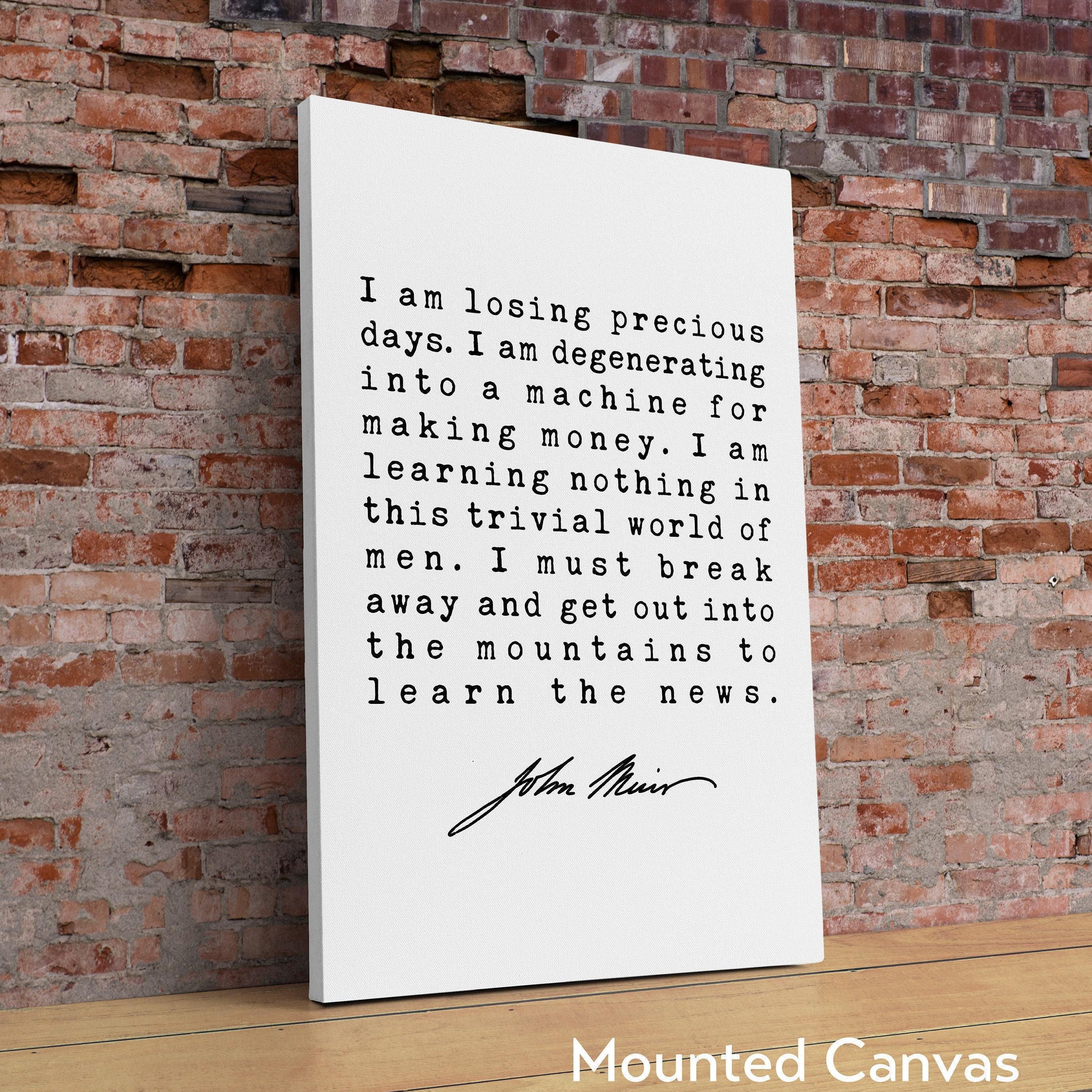 I am losing precious days. I am degenerating into a machine for making money. - John Muir Quote Print, Environmentalist, John Muir Quotes