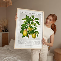 Fruit of the Spirit Typography Wall Art,  Galatians 5:22–23 Scripture Print,  Christian Botanical Plum Illustration Home Décor