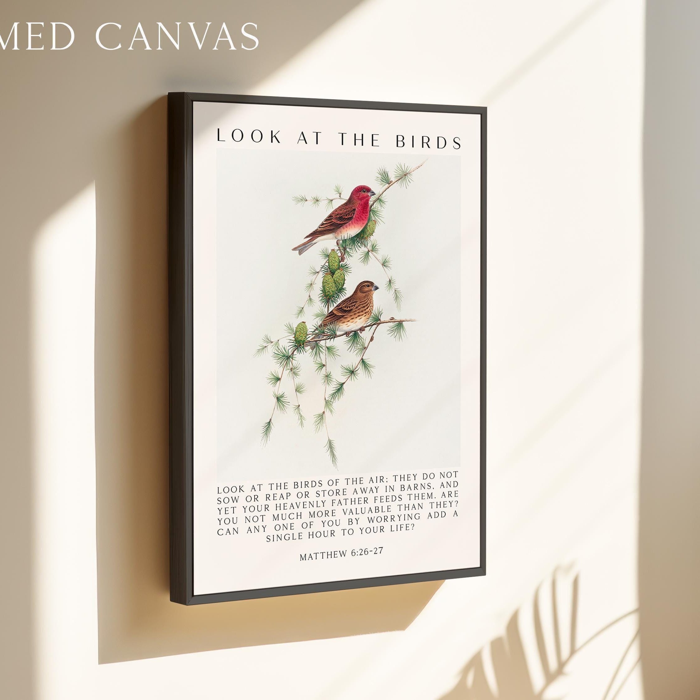 Matthew 6:26-27 Bible Verse Print, Look at the Birds Scripture Wall Art
