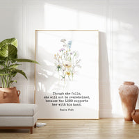 Psalm 37:24 Typography Art Print,  Though She Falls, She Will Not be Overwhelmed - Faithful - Christian - Bible Verse