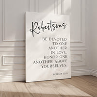 Be Devoted to One Another in Love, Romans 12:10,  Personalized with Name,  Typography Art Print,  Christian,  Wedding,  Anniversary