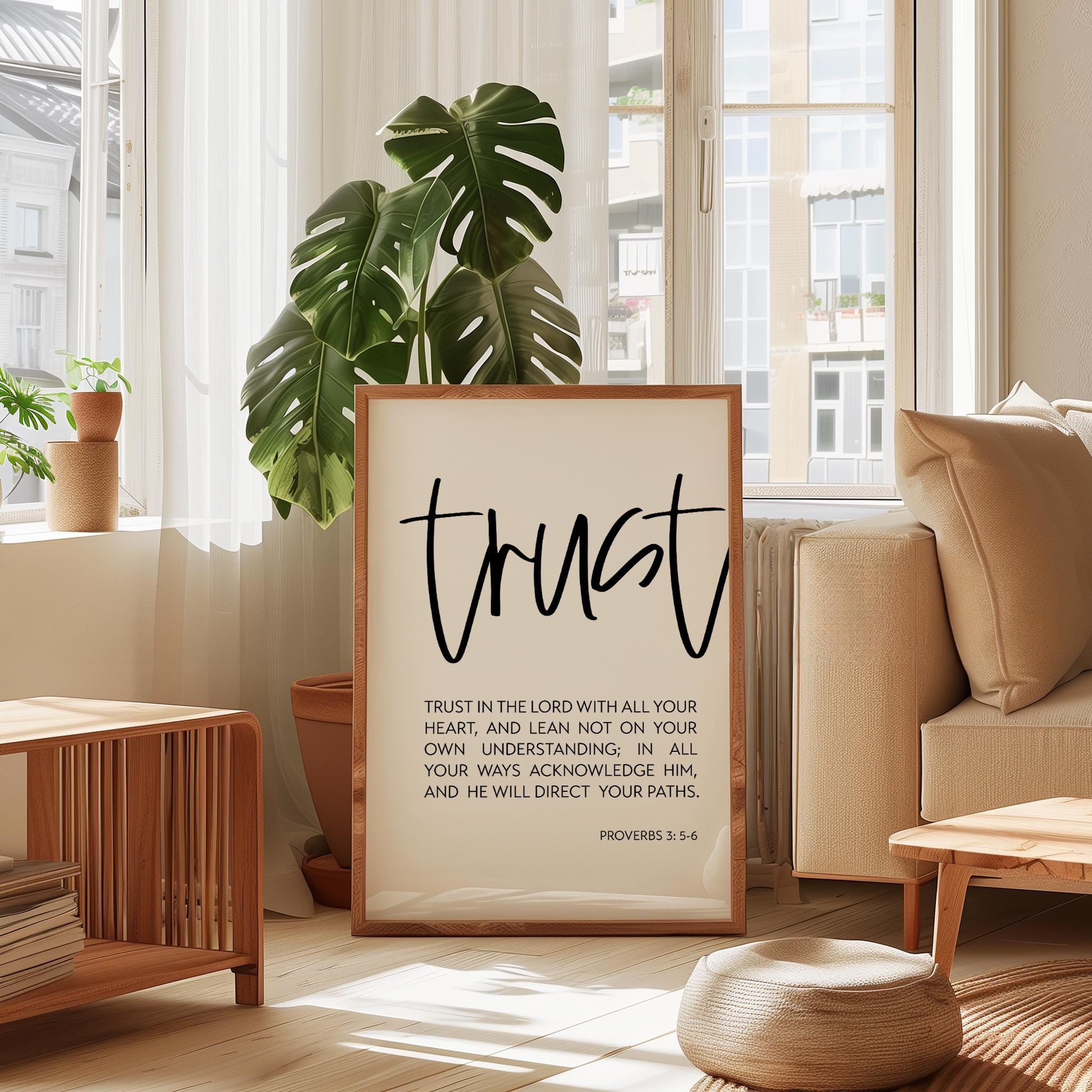 Trust in the Lord Wall Art, Proverbs 3 5-6 Scripture Print, Christian Decor, Bible Verse