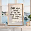 Fill Your Paper with the Breathings of Your Heart,  William Wordsworth Quote,  Typography Art Print,  Literature,  Lit,  1833