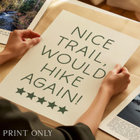 Nice Trail Would Hike Again Wall Art | Hiking Typography Print | Funny Trail Decor