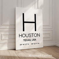 Houston, Texas with GPS Coordinates Typography Art Print,  Office,  Home Decor,  Restaurant,  Apartment,  Condo • Gift
