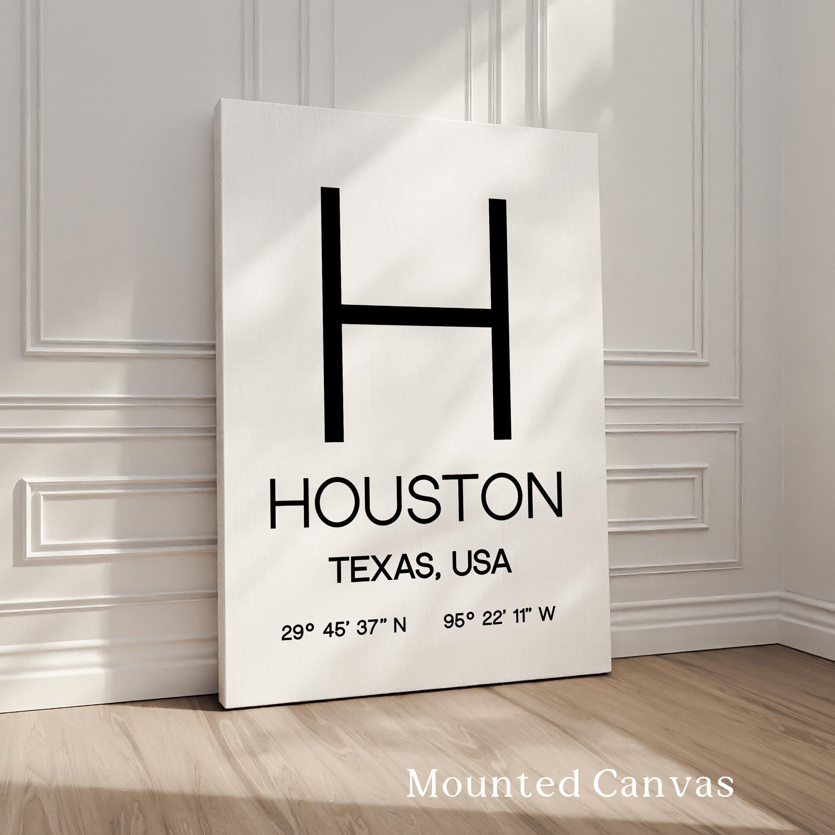 Houston, Texas with GPS Coordinates Typography Art Print,  Office,  Home Decor,  Restaurant,  Apartment,  Condo • Gift