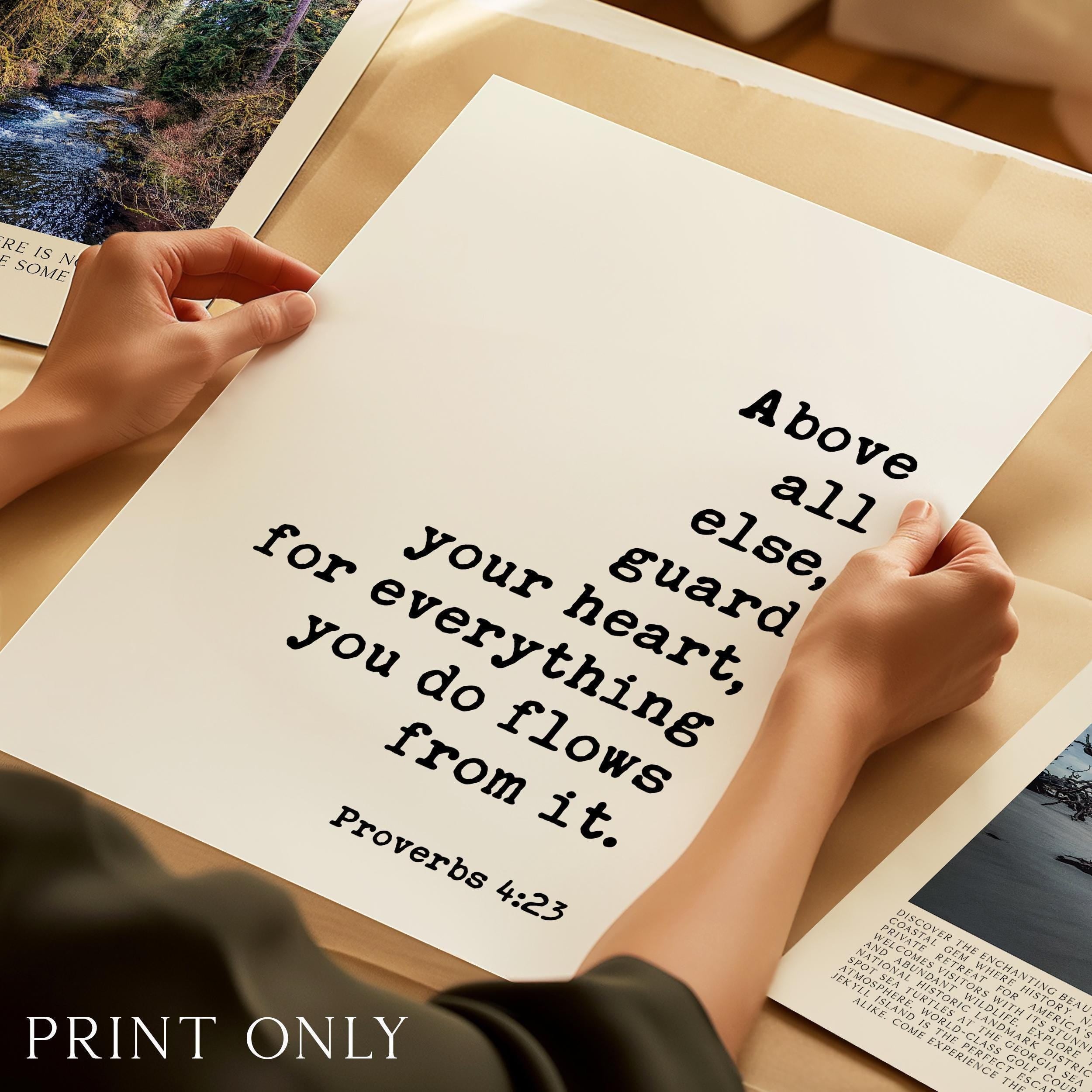 Proverbs 4:23 Art Print, Guard Your Heart Bible Verse Decor, Inspirational Christian Gift