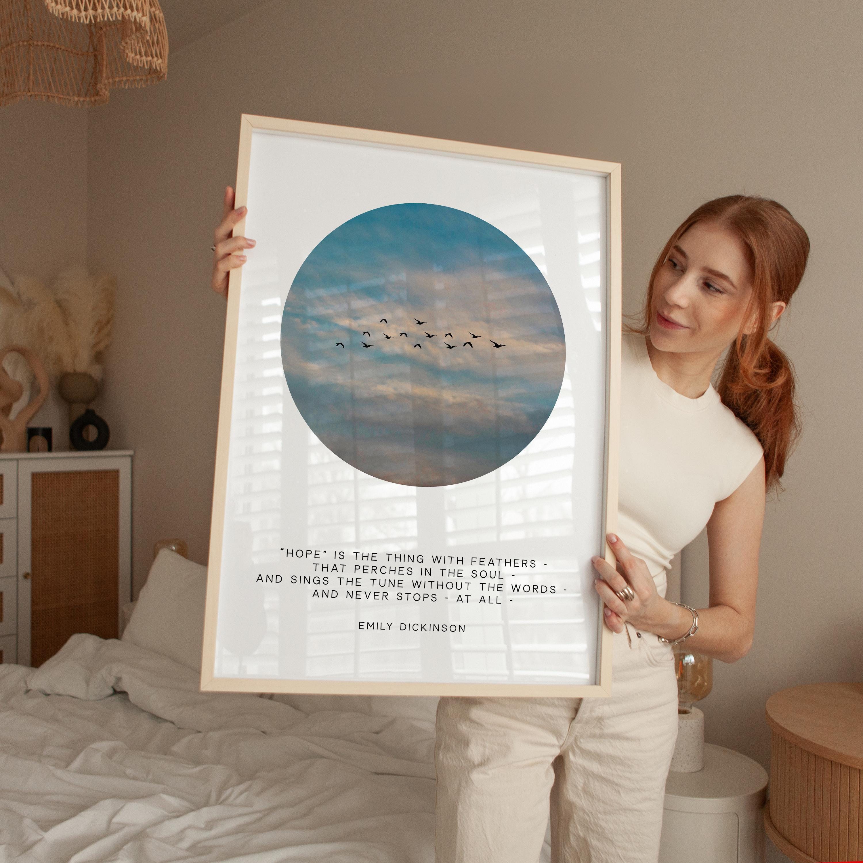Emily Dickinson Quote Print “Hope Is the Thing with Feathers” Bird Wall Art Inspirational Decor