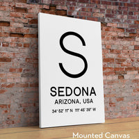 Sedona, Arizona with GPS Coordinates Typography Minimalist Art Print