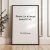 Peace is Always Beautiful,  Walt Whitman Quote,  Typography Art Print,  Leaves of Grass (1855)