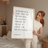 Wherever the art of Medicine is Loved, Hippocrates Quote, Typography Print, Health, Medical