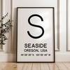 Seaside, Oregon with GPS Coordinates Minimalist Art Print,  Travel,  Coast