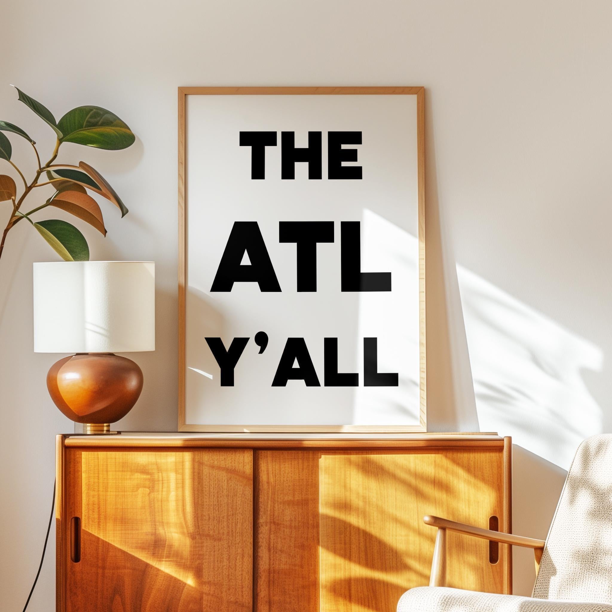 The ATL Y'all Minimalist Typography Art Print,  Atlanta, Georgia,  ATL,  History,  Culture,  White Background with Black Letters