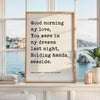 Romantic Poetry Wall Art, Good Morning My Love Print, Seaside Poem, Anniversary Couple Gift